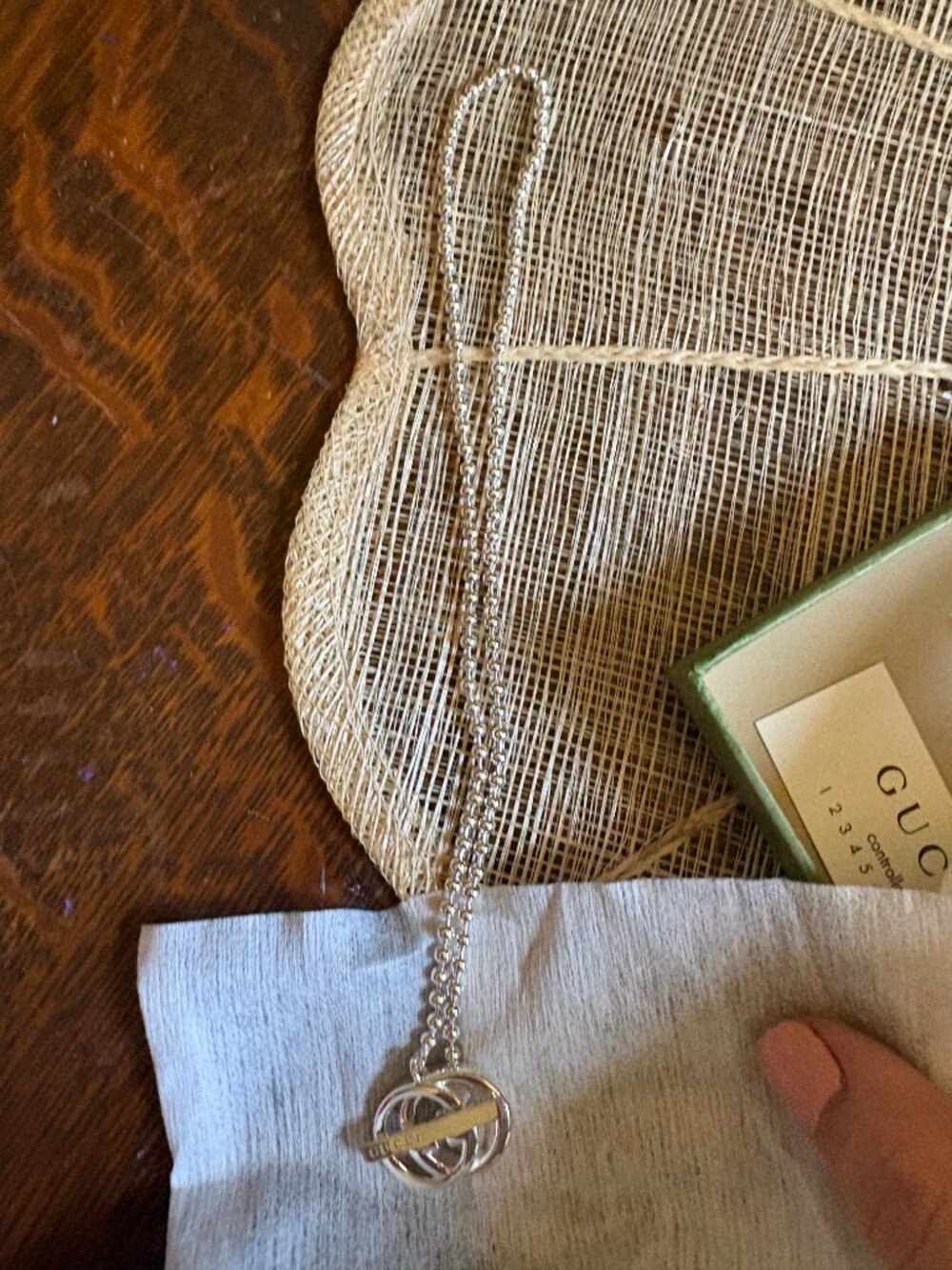 Gucci GG Logo interlocking Toggle Ball Chain Pendant Necklace Sterling Silver925 - Picture 4 of 7